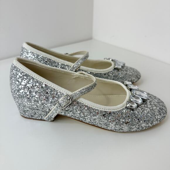 NEW J.Crew Crewcuts Girls Glitter Heel Mary Jane Shoes Silver Party Formal K4 - Picture 3 of 10